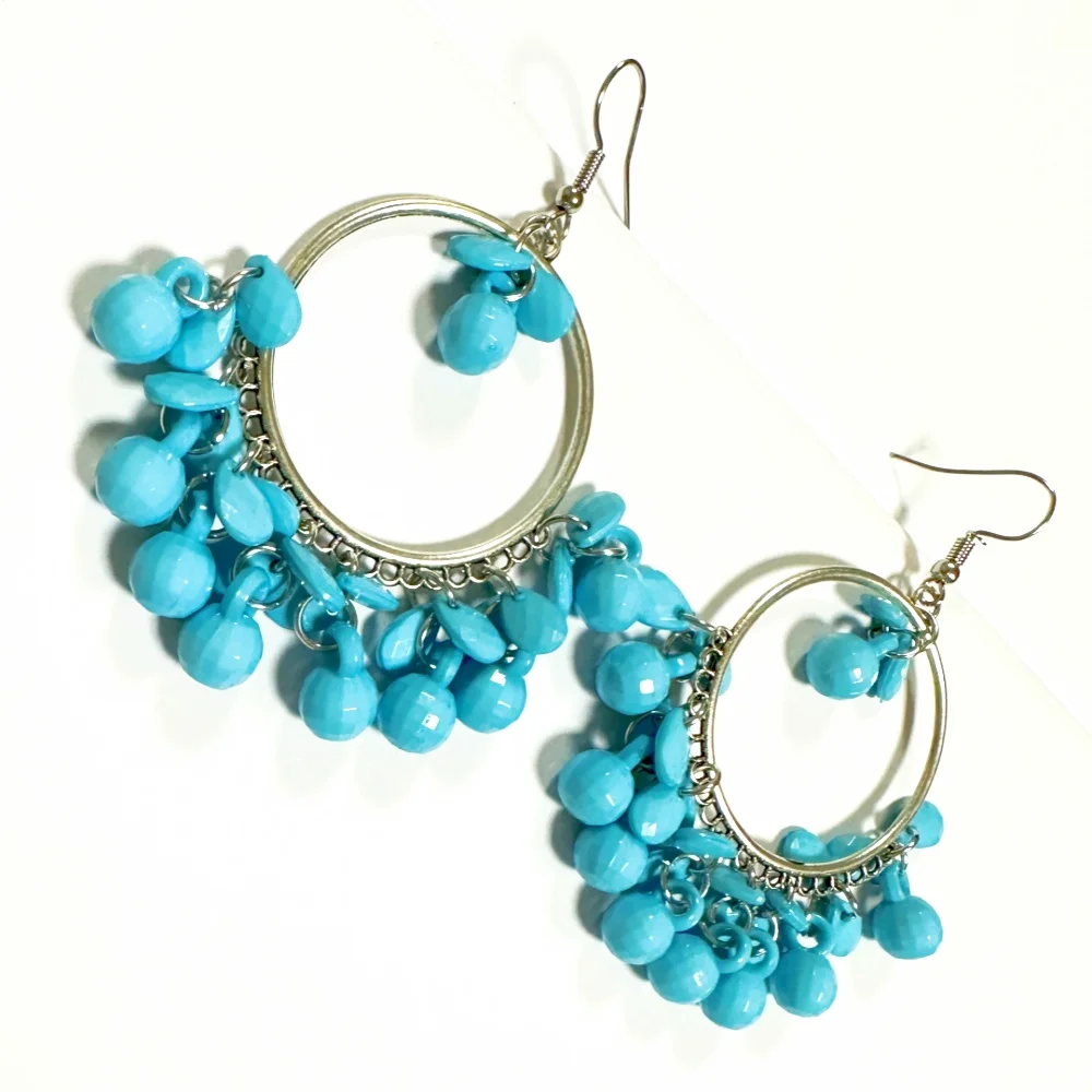 1/pair Women Fashion Earrings Blue Glass Bead Matals Hook Earring