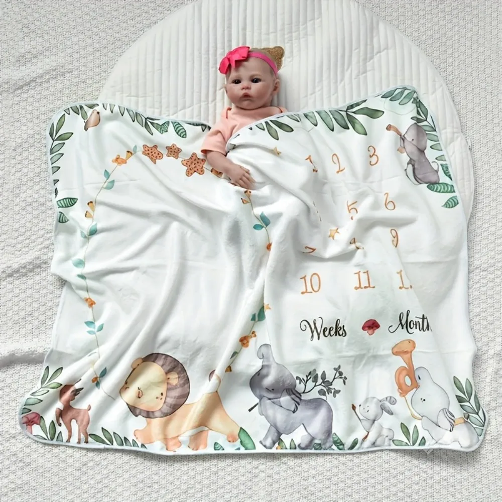 VIKAMA Animal Print Baby Full Moon Photography Blanket, Newborn Baptism, Milestone Commemoration, Growth Calendar Soft Blanket