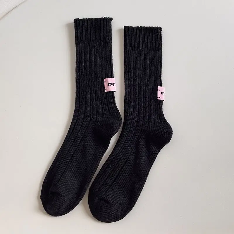 1 Pair Autumn Winter Thick Thread Trendy Socks Retro Stacked Socks Rib Knitted Medium Tube Socks Men and Women Stocking 2024