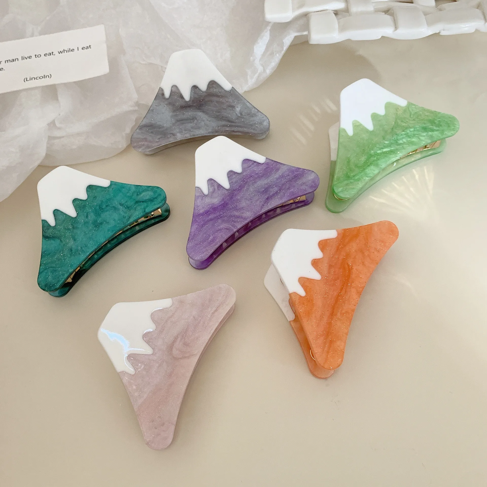 

New Japanese Mount Fuji Hair Claw Acetate Gradient Splicing Crab Hair Clip Shark Clip Ponytail Clip for Woman Hair Accessories