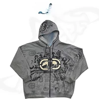 Ecko hombres Graffiti cremallera Sudadera con capucha calle Jersey nuevo Sudadera con capucha Harajuku Vintage Hip Hop Casual deportes suéter con capucha