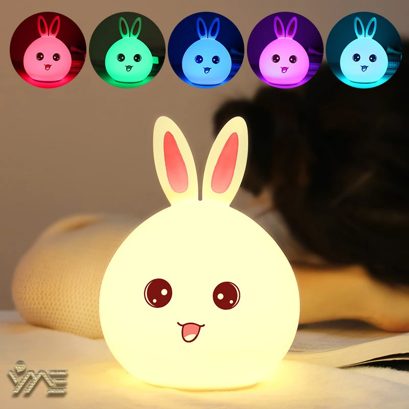 Clap Lamp Led Cute Rabbit Night Light Abs Silicone Usb Rechargeable Bedside Night Lamp Sensor For Kid Girl\'s Bedroom Decoration