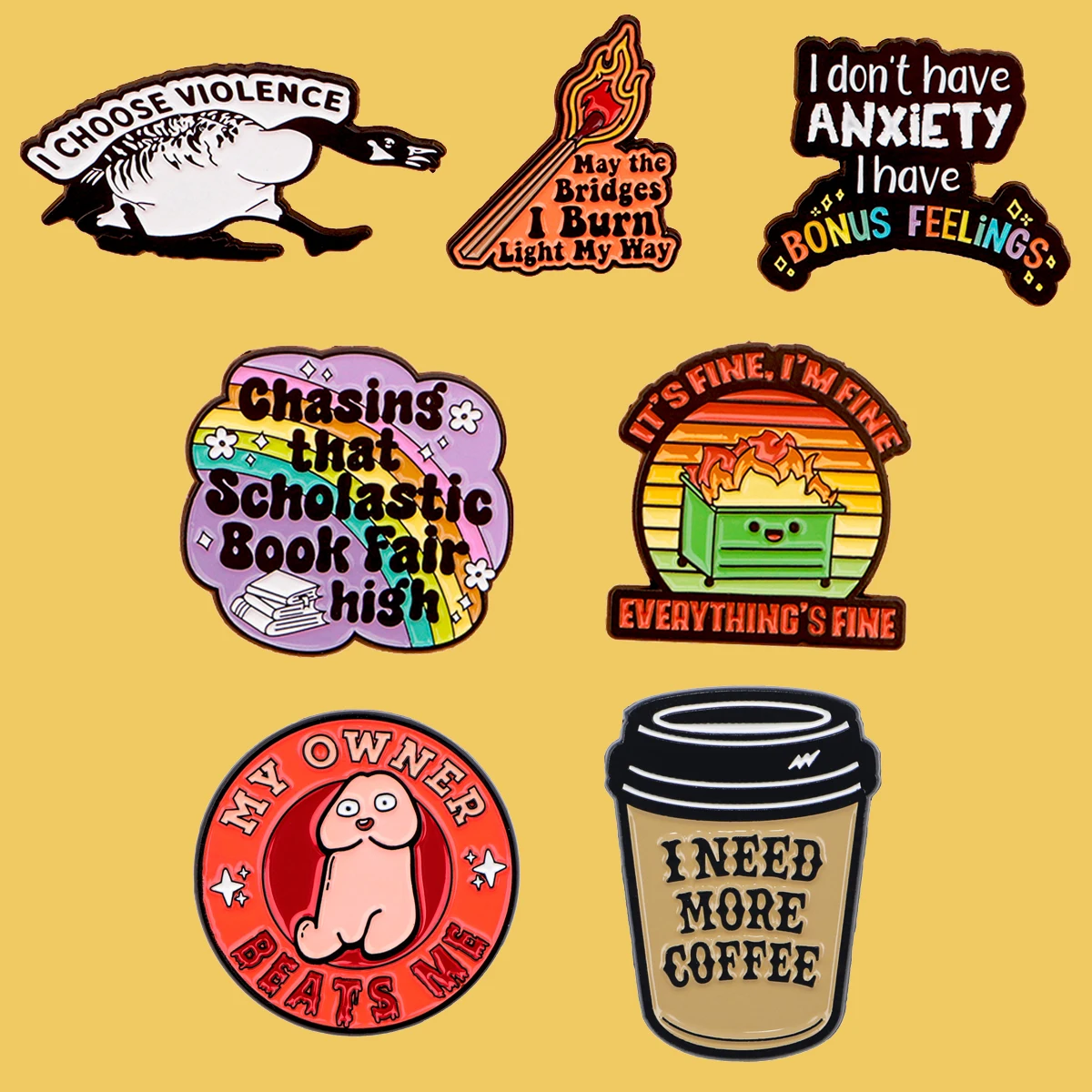 

Cartoon Goose Enamel Pins Funny Quote Brooches for Women Coffee Lapel Pin Backpack Bags Badges Kids Gifts