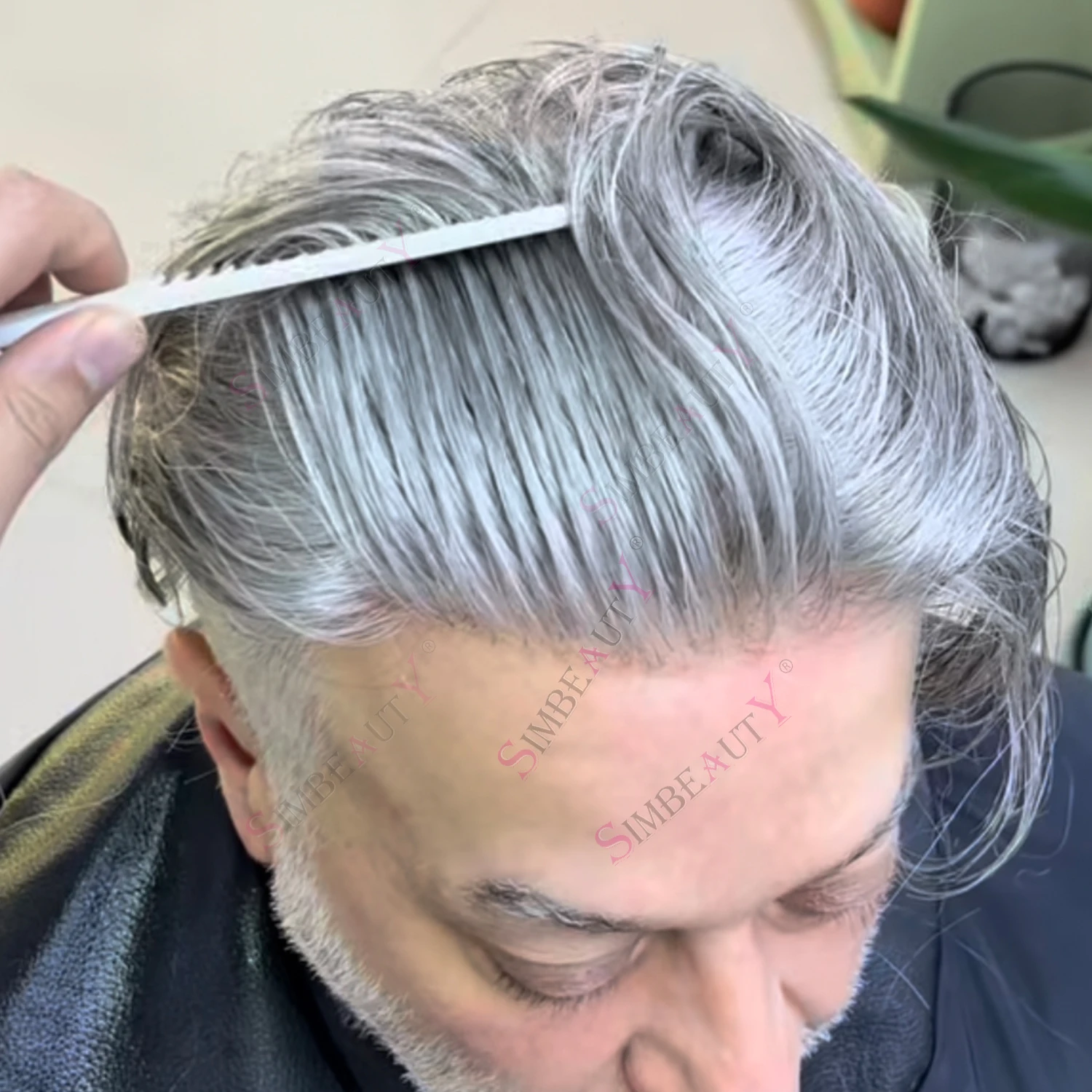 

Natural Hairline 1B65 1B80 Gray Old Men Toupee 100% Human Hair Durable Microskin PU Dark Brown Undetectable Capillary Prosthetic