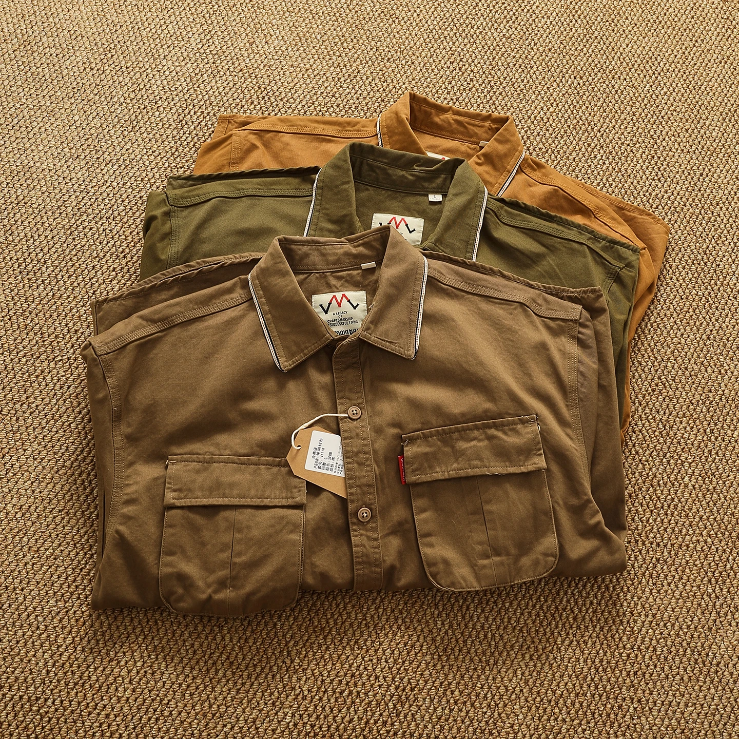 Retro washed distressed heavyweight twill fabric work jacket men's top pocket long-sleeved shirt
