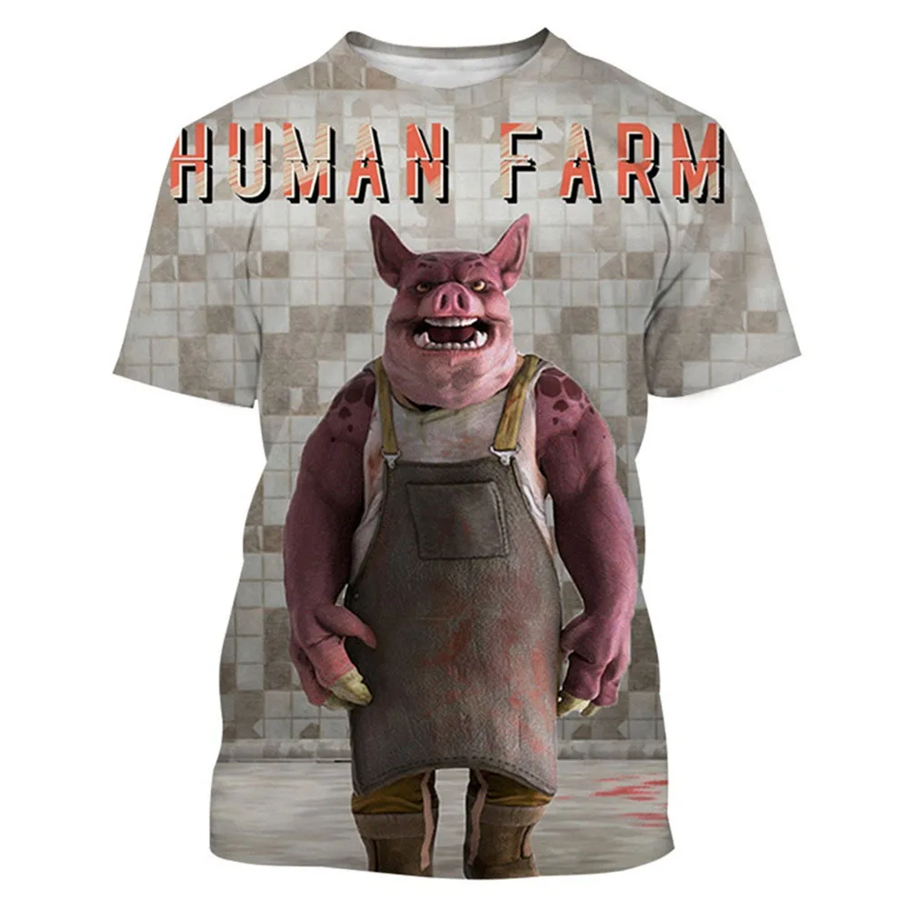 Funny Pig Print Summer Men's T-shirts Streetwear Polyester Round Neck Loose Short Sleeve Casual Oversized T Shirt Men Clothing