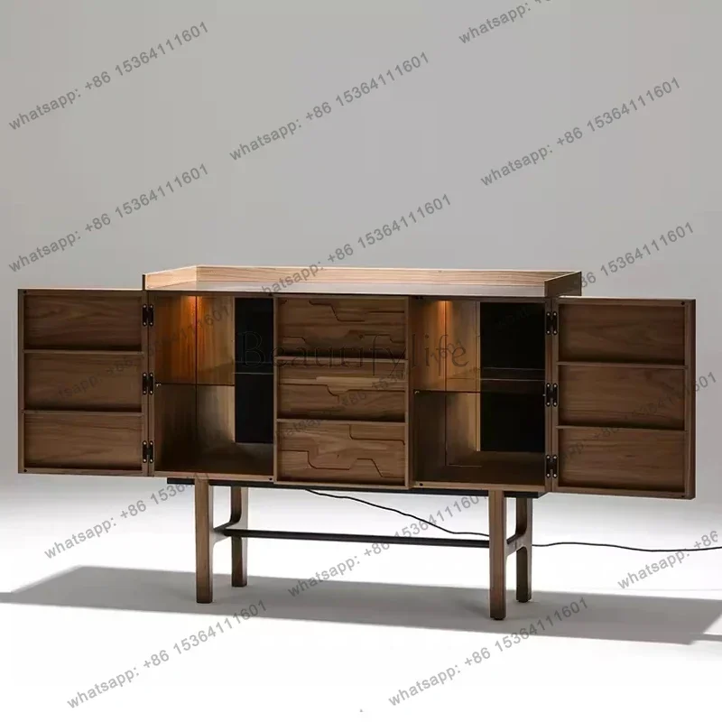 

Italian Minimalist North American Black Walnut Side Cabinet Living Room Wine Cabinet Wall Locker All Solid Wood