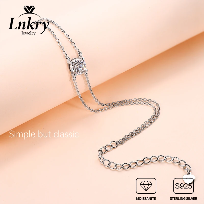 

Lnkry Изысканный двухслойный браслет-цепочка, сертифицированный 925, оригинальные серебряные браслеты с муассанитом 6,5 мм для женщин, простые ювелирные изделия