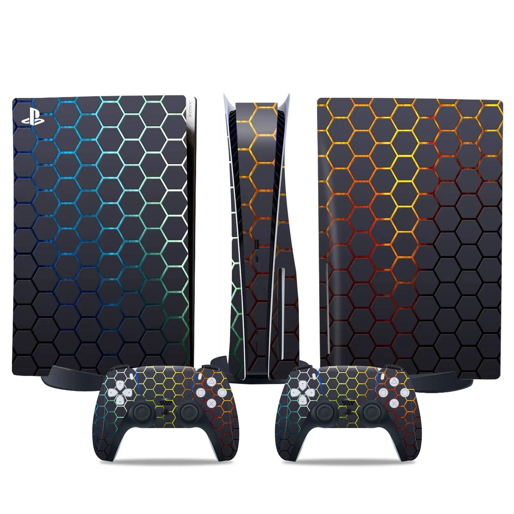 for PS5 Disk Edition Carbon fiber Skin Sticker Decal Cover for PS5 Console and 2 Controllers