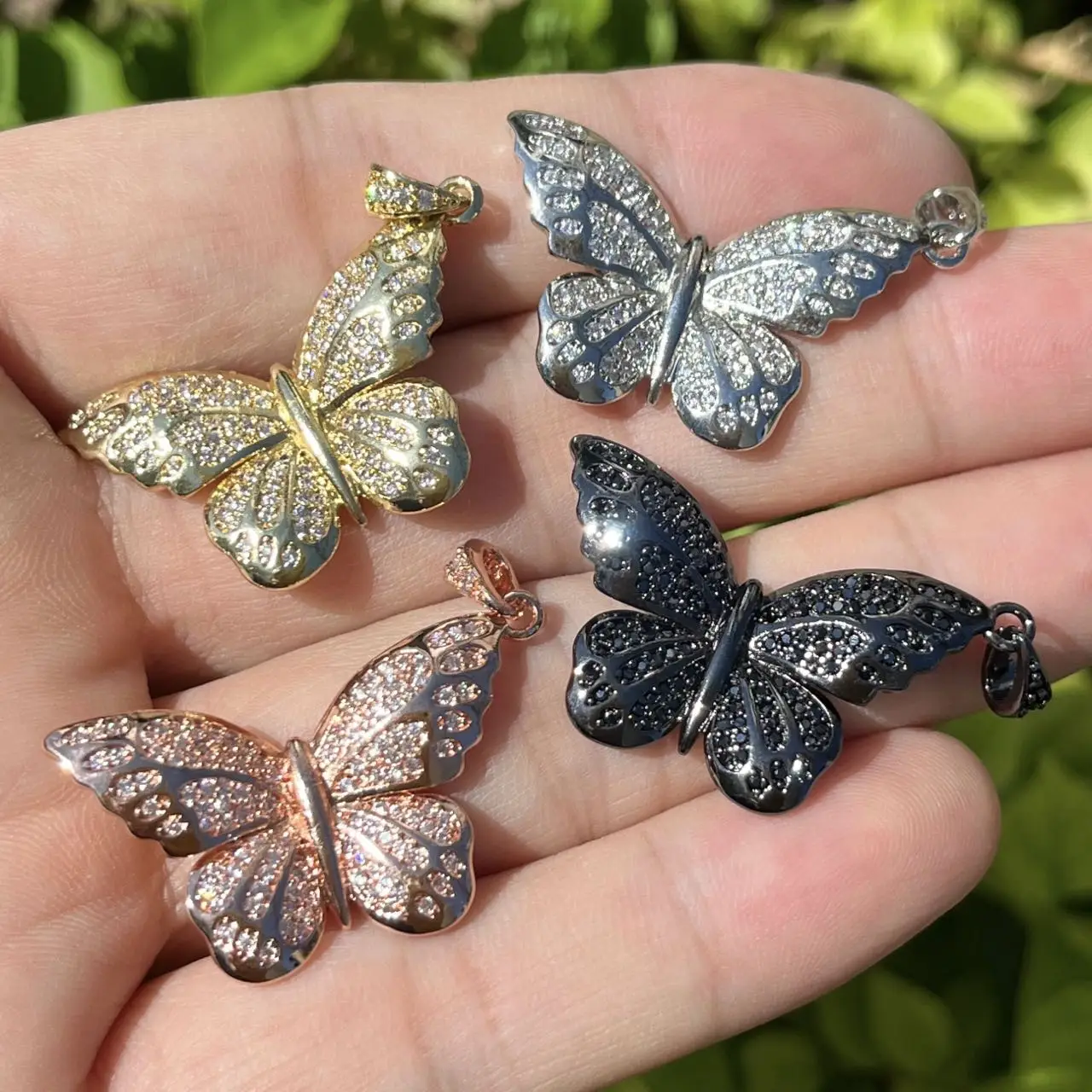 5Pcs Cubic Zirconia Paved Butterfly Pendant Charms For Woman Bracelet Bangles Necklace Key Chain Jewelry Handmade Accessories