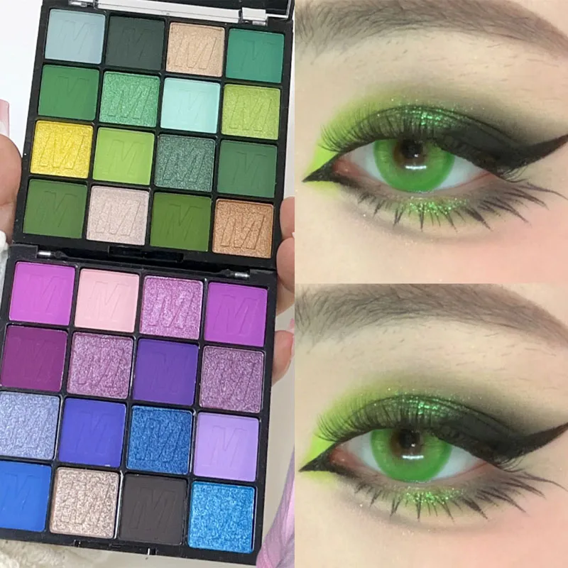 16 Kleuren Matte Parelmoer Oogschaduw Palet Groen Blauw Roze Gemakkelijk Te Dragen Glitter Glinstert Oogschaduw Poeder Oogmake-Up Cosmetisch