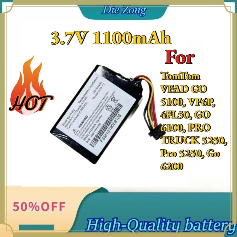 

New For TomTom VFAD GO 5100, VF6P, 4FL50, GO 6100, PRO TRUCK 5250, Pro 5250, Go 6200 Navigator Battery 3.7V 1100mAh
