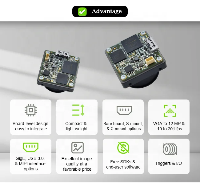 شحن SDK 6MP 60fps IMX178 USB3.0 C/S-Mount Level Board التكامل المدمج CMOS وحدة كاميرا فحص الرؤية