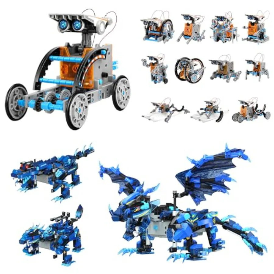 

Solar Robot Toys Dragon Building Kit with Remote Control STEM Christmas Gift for Ages 8-12, Technic Buildable Coding Toys in Bl