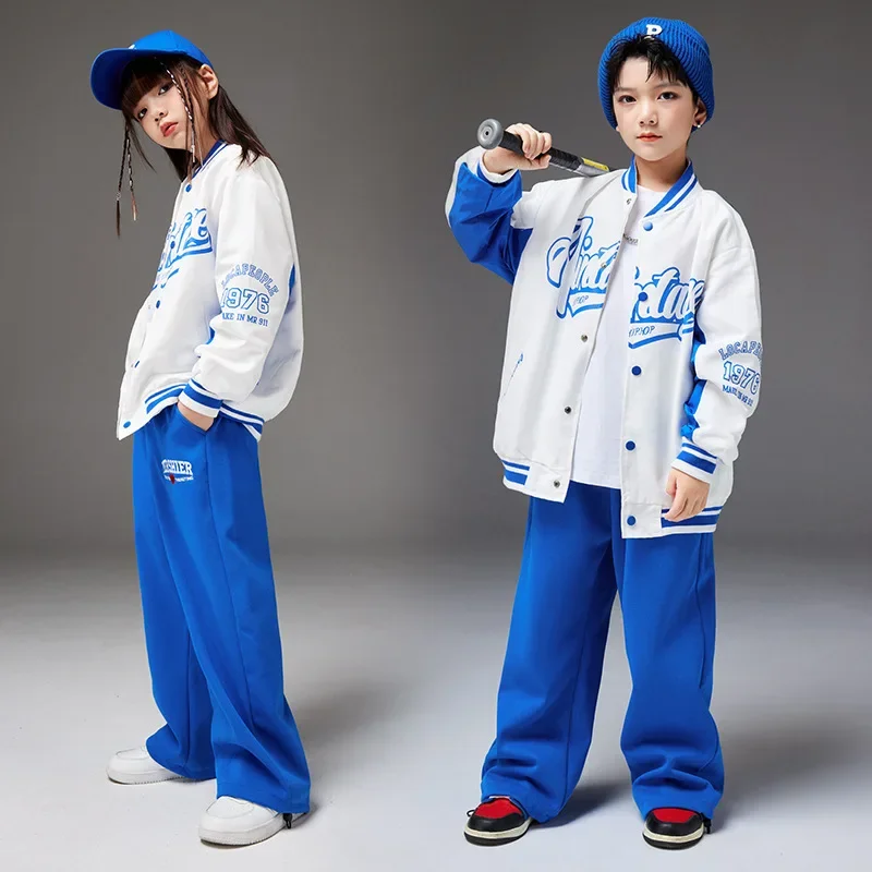 Hip-Hop Kinder kleidung Street Dance Outfit Brief druck Baseball Uniform lose Jogging hose Set Mädchen Jungen Jazz Tanz kostüme