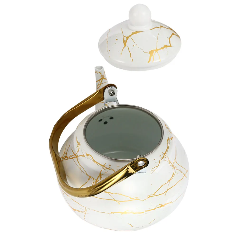

Marble Pattern Water Kettle 2.5L White Stovetop Tea Kettle Daily Use EnamelPot Travel Home Office Practical Heating Pot