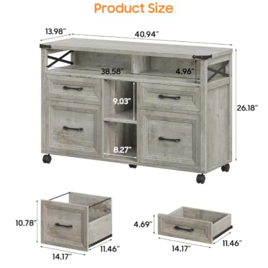 Farmhouse Filing Cabinet with Adjustable Shelf and Wheels