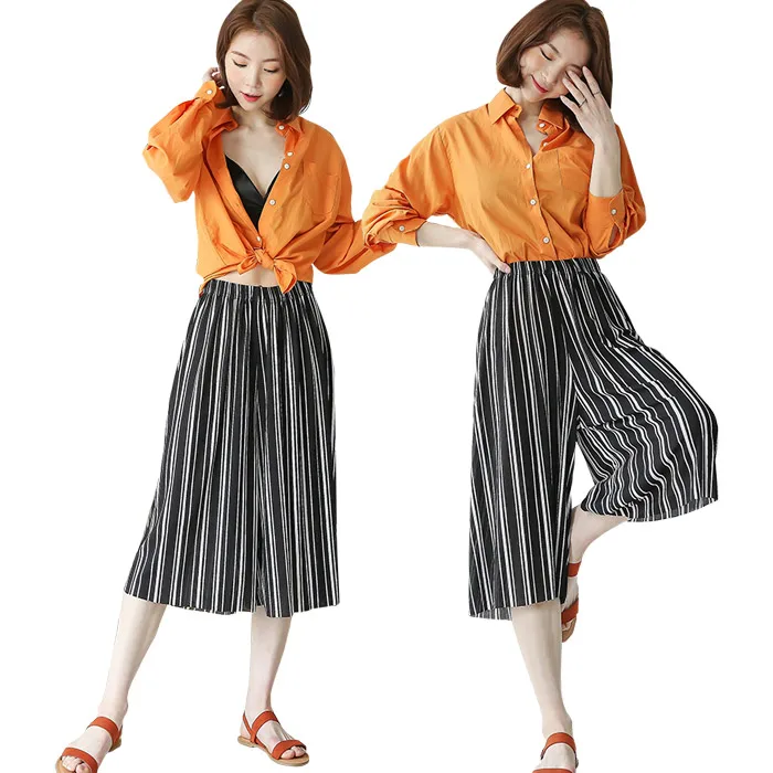Seven Check Pants Wide Banding Summer Casual Cold Material Summer Pants Span Banding Shorts Cotton Pants Skirt Full Pants Baggy Pants Wide Pants