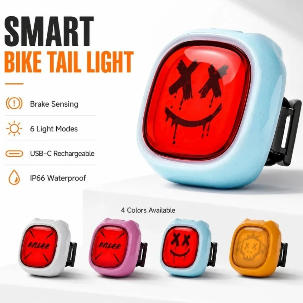 Bicycle Expression Sensor Taillight Road Bike Night Riding Creative Net Celebrity with The Same Light Personalized Warning Light