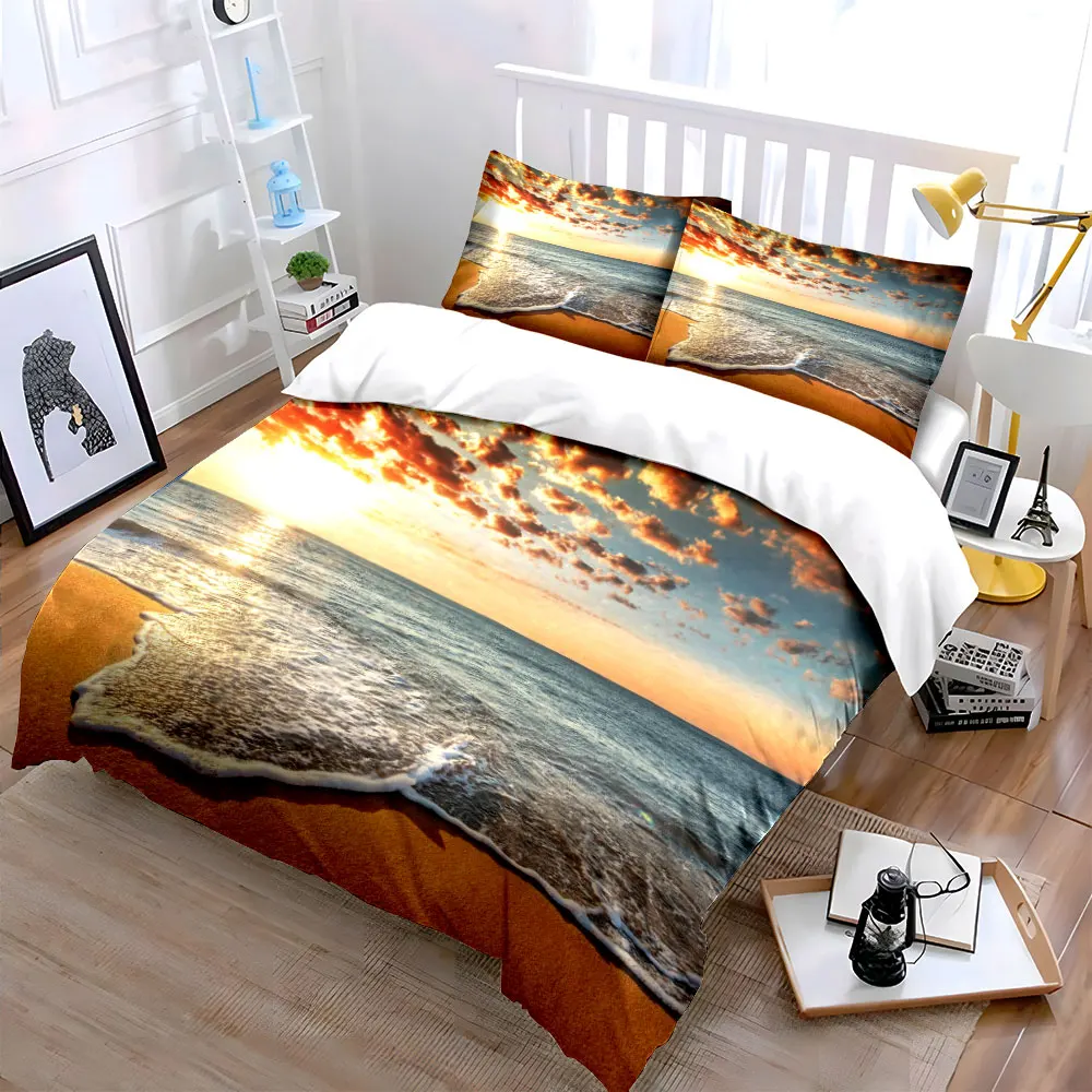 Sunset at golden sandy beach Duvet Cover Set with 3D Printing Design Soft Polyester Bedding Set All-Season Comfort for gifts
