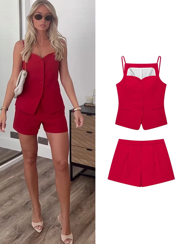 2026 Damen Sweetheart-Trägertop Mini-Shorts Zweiteiler Set Sommer Einfarbig Büro Alltag Lässiges Pendler-Kurzset