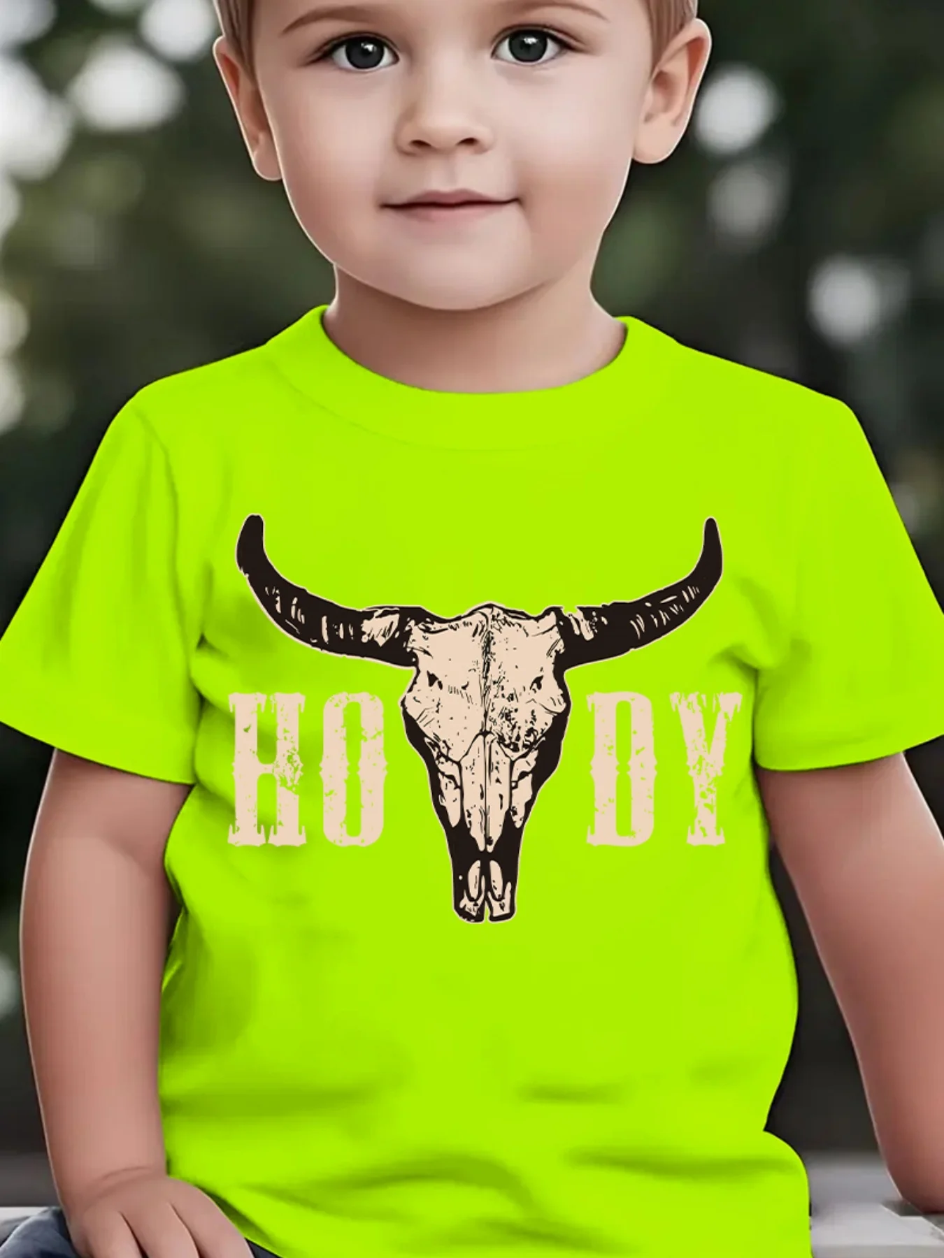 Summer Children's Fashionable Short Sleeved Cow Head Pattern HODY Element Series Printed Outdoor Casual Parent-child Top