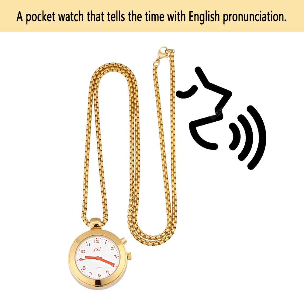 English Talking Chime Pocket Watch for the Blind Elderly Visually Impaired Clock with Date Alarm Whole Time Chime Function