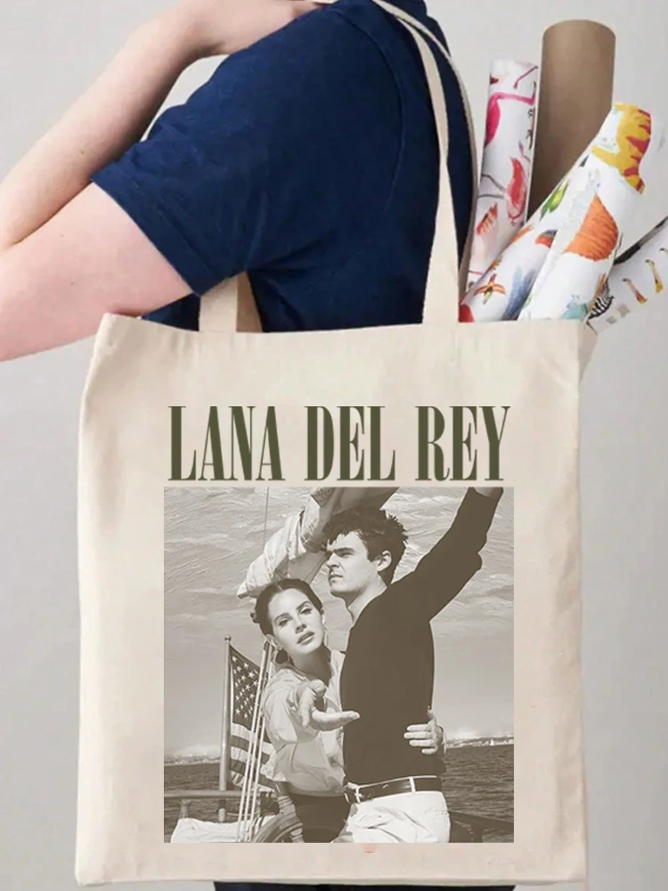 Vintage Lana Del Rey Ldr Canvas Shoulder Shopper Bag, gráfico de vela, Travel Storage Handbag, Shopping Gift Bag, 1Pc