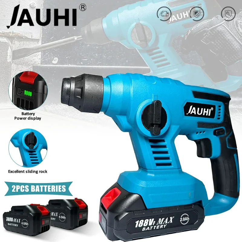 

JAUHI 1000W Cordless 3600rpm Electric Rotary Hammer Rechargeable 8600ipm Electric Hammer Drill For Makita 18V Battery