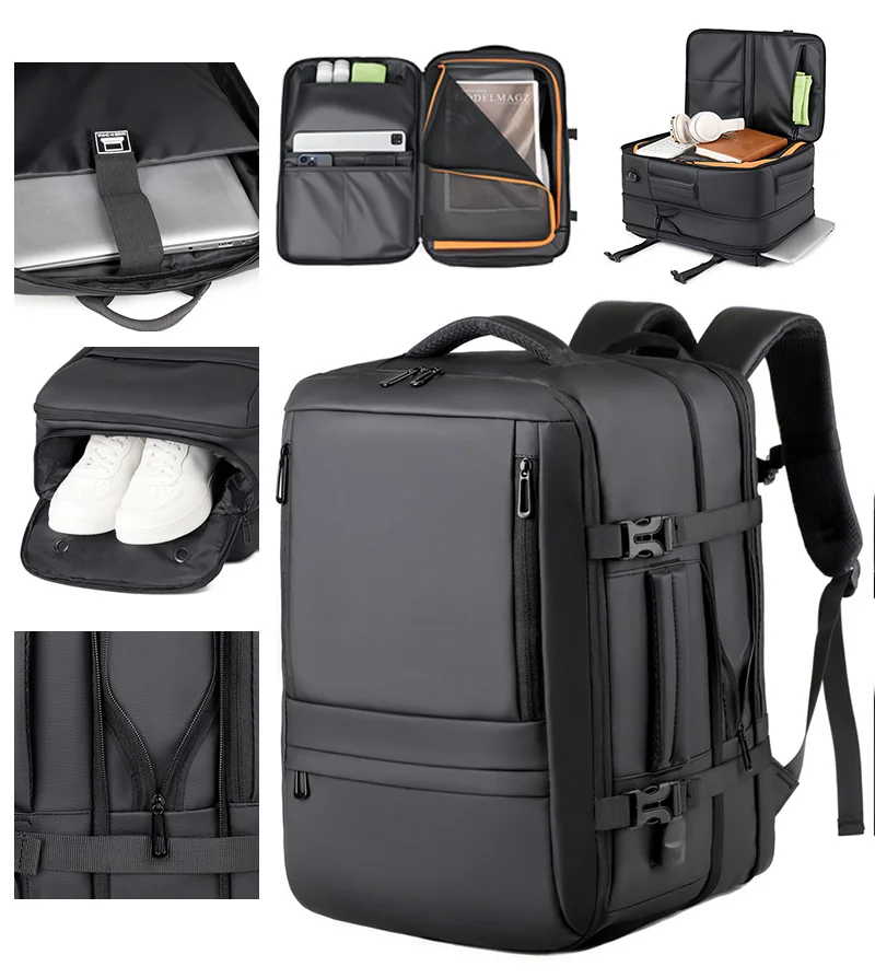 

Men's travel backpack, 15.6-inch laptop bag, business and school backpack, hiking backpack, black, gray