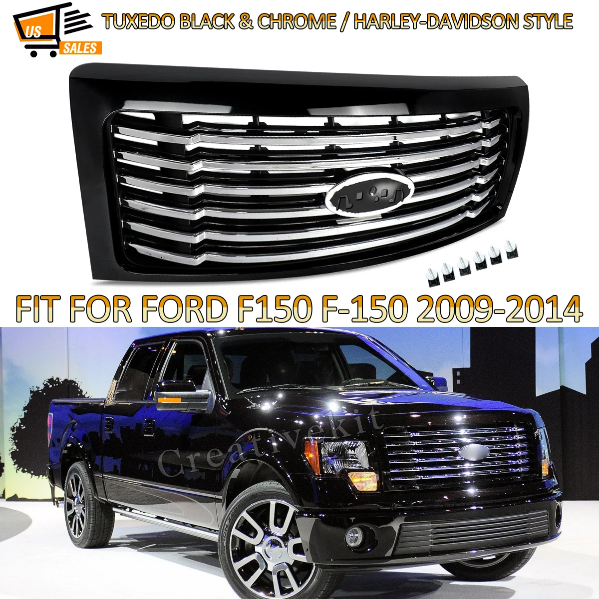 

Черная решетка капота смокинга для Ford F150 F-150 Harley-Davidson 2009-2014 годов, решетка переднего бампера, решетка радиатора AL3Z8200DPTM