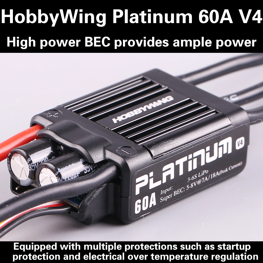 

1pc Original HobbyWing Platinum PRO V4 60A ESC (3S-6S) for 450-480 Class Heli (Propeller: 325-360mm)