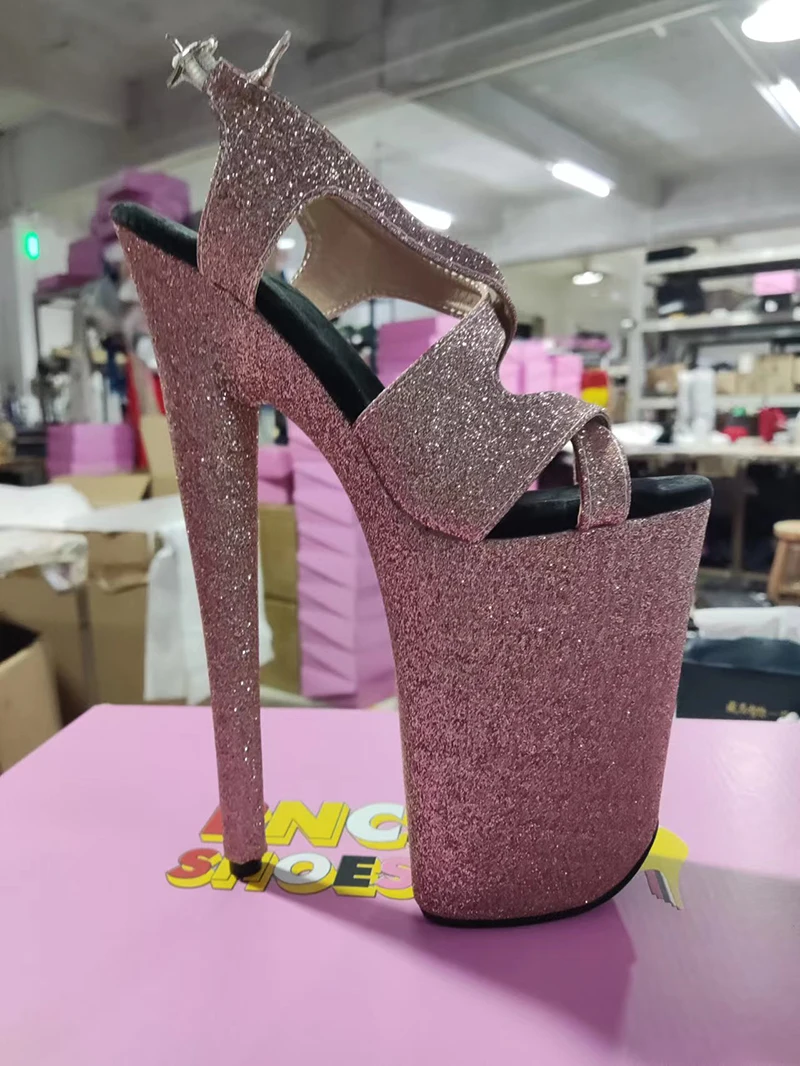 LAIJIANJINXIA New 9 inch High Heel Sandals Cross Sequined Shoes Fashion 23Cm Thin Heels Shoes Sexy Model Pole Dancing Shoes