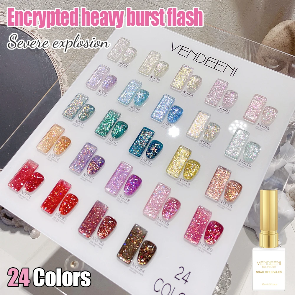 

Vendeeni 24 Color/Set High Density Glitter Gel Nail Polish Explosive Flash UV LED Gel Varnish Sparkling Gel Lacquer For Nail Art