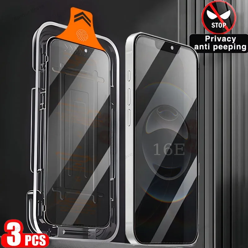 3 قطعة واقي شاشة الخصوصية الخالي من الغبار لهاتف آيفون 16E 2025 13 14 12 11 15 Pro Max 16 Plus 16 Pro ملحقات زجاجية تركيب
