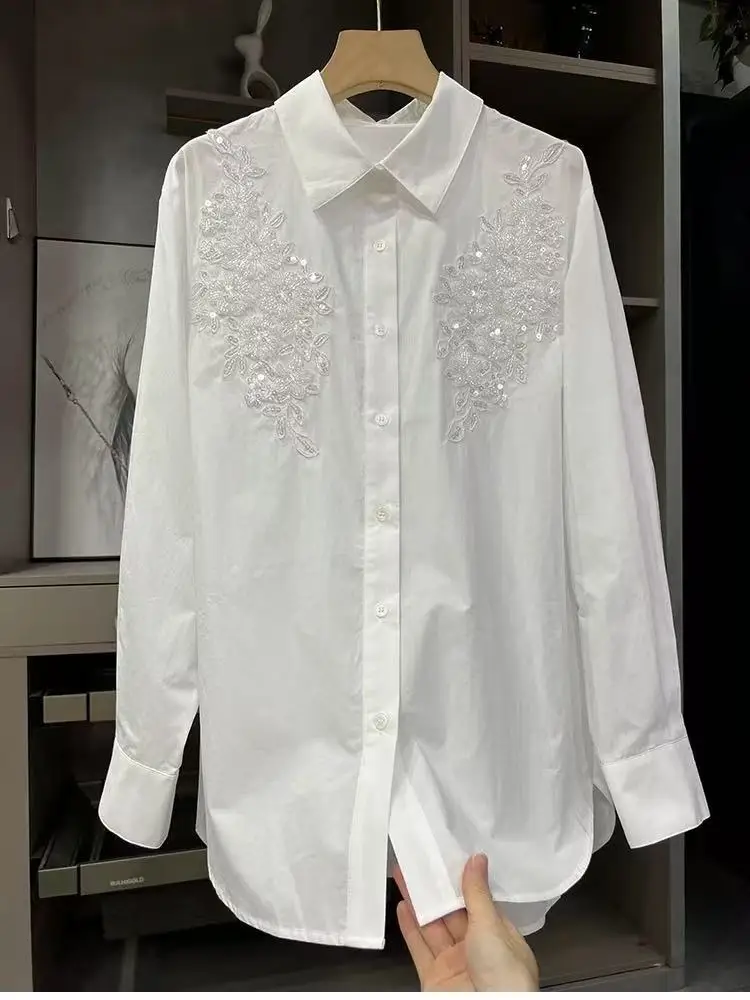 

Heavy Embroidery Long Sve Loose Cotton irt Women's Premium Quali Casual Faion Commute Sle Chinese Production