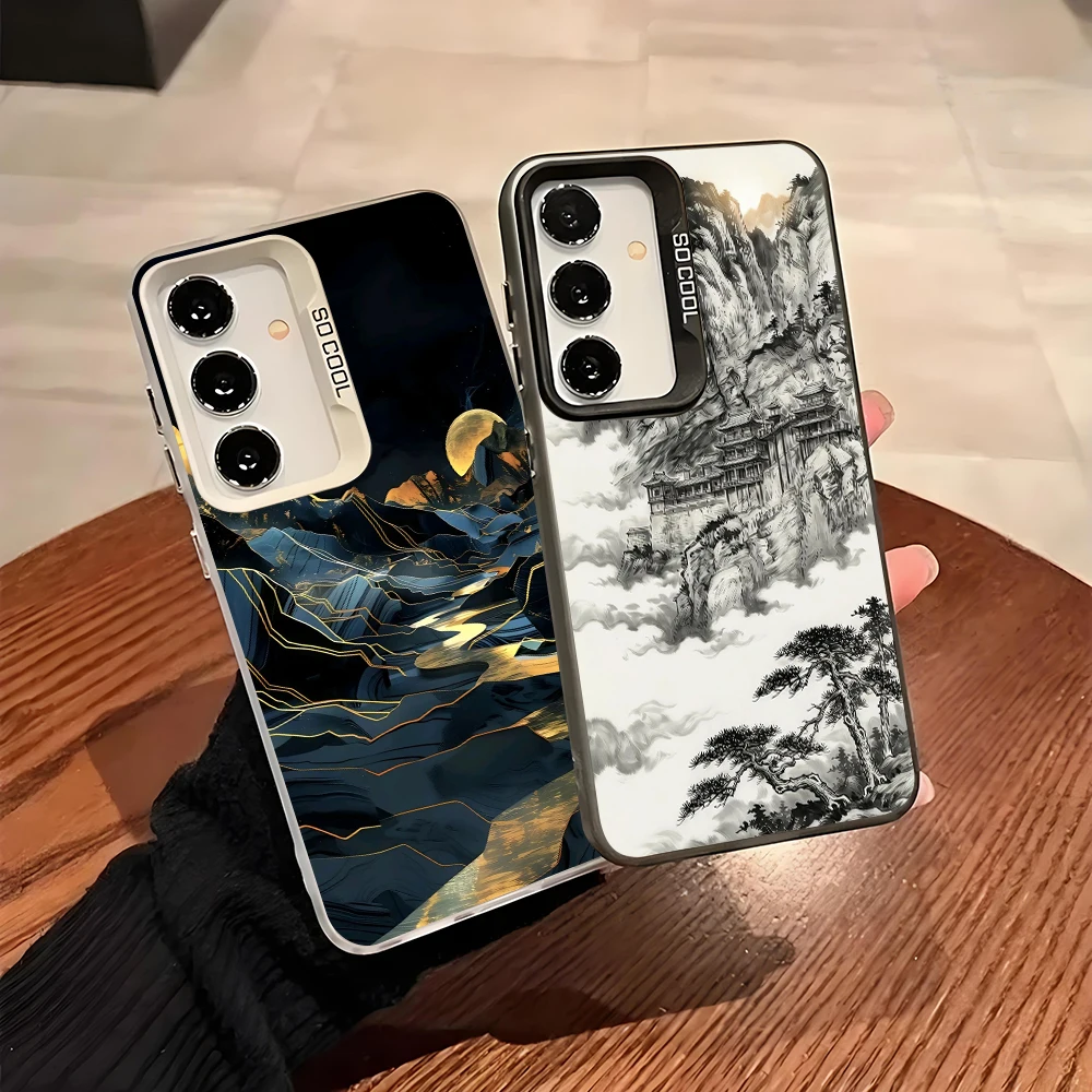 Black White Mountain Soft Edge Hard Shell Phone Case for Samsung Galaxy A15 A16 A17 A22 A25 A26 A30 A31 A32 A33 A34 A53 5G Cover