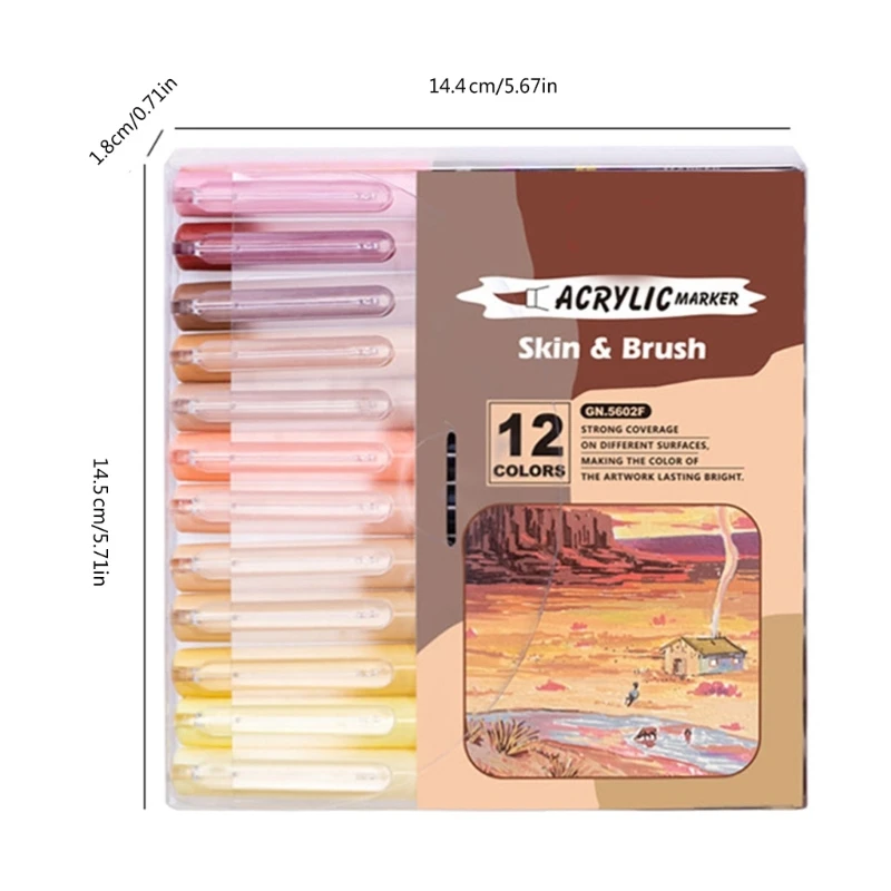12 สีเครื่องหมายสี Soft Tip เครื่องหมายอะคริลิคสีกันน้ำปากกาอุปกรณ์ศิลปะสำหรับ Rock ภาพวาด