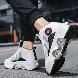 Unisex 4-Wheel Roller Skates Automatic Retractable Women's High Sneakers with Wheels Girls' Dual-Purpose Skating Sports Shoes