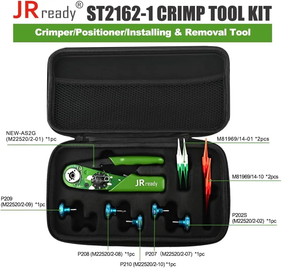 Jrready St2162-1 Crimp Tool Kit New-As2G(M22520/2-01) Mil Crimper 20-32Awg With 5 Pcs Positioners And M81969/14-01 M81969/14-10