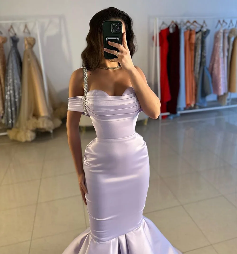 SoDigne Lilac Evening Dresses 2024 Mermaid Formal Party Gown Elegant Crystal Off The Shoulder Elegant Long Prom Dress Customized