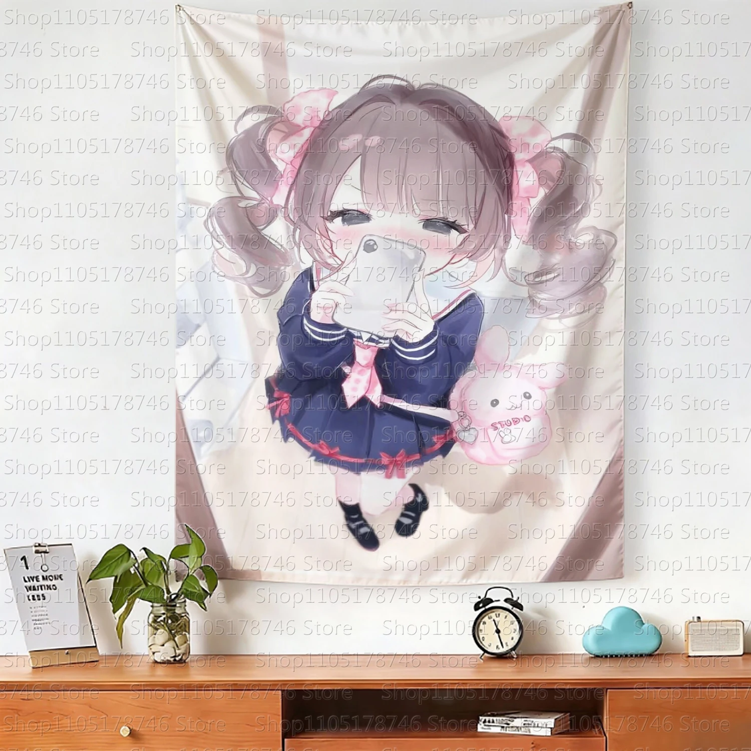 Niedlicher rosafarbener Wandteppich im japanischen Stil für Mädchen zur Innendekoration, doppelseitiger Wandbehang im Lolita-Mädchen-Stil für beste Freundinnen