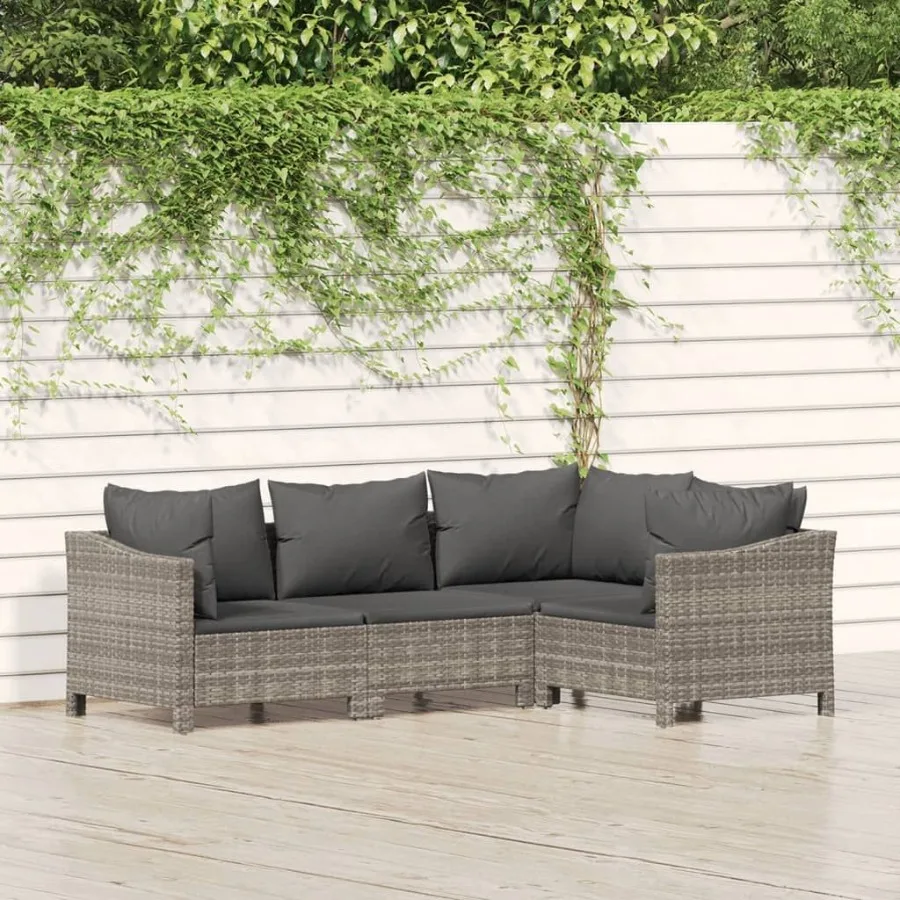 

4 Piece Patio Lounge Set with Cushions Gray Poly Rattan