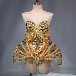 Sexy drag queen costume Crystal beads Bodysuit Dress Stage Performance Bling Dresses Dance Wear Nightclub Shining Costume Outfit