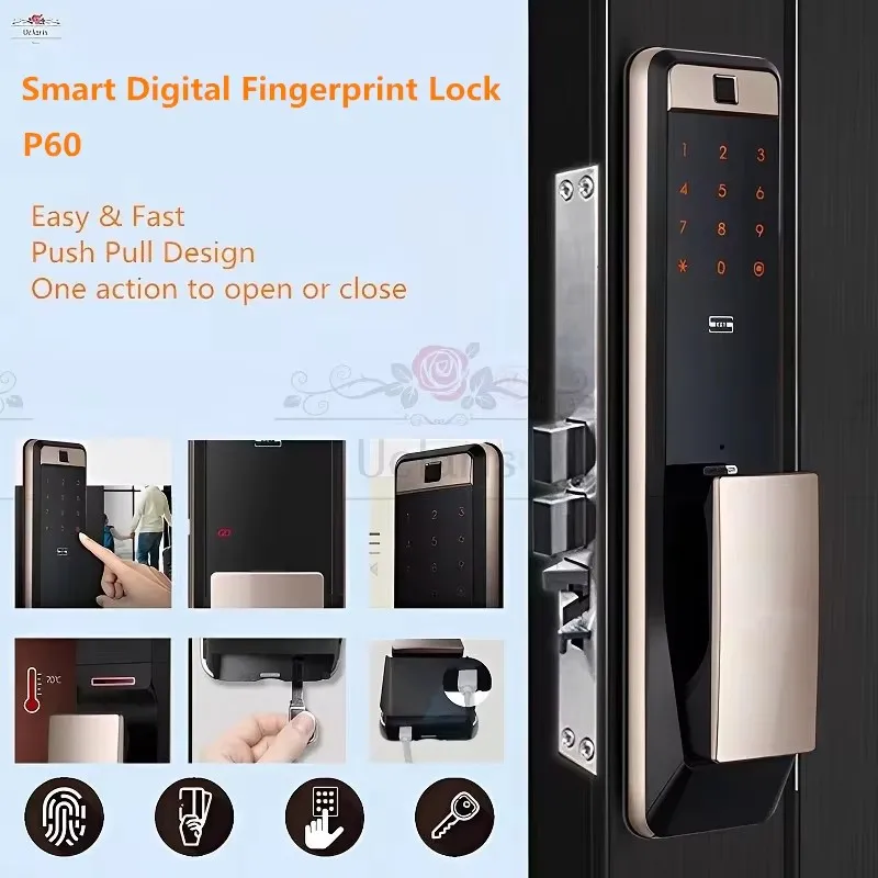 

Умный цифровой замок с отпечатками пальцев P60, домашняя автоматическая двухтактная ручка, противоугонная дверь, электронный дверной замок с паролем