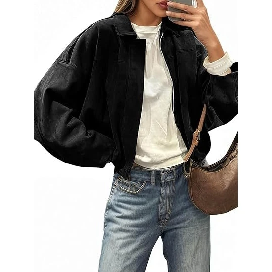 Faionable ort daim cuir Jaet femmes automne hiver nouveauté fermeture à glissière longue Sve coupe ample vêtements d'extérieur