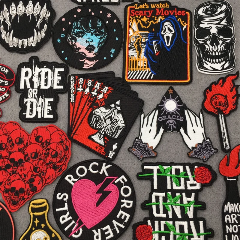 Iron-on Transfers for Clothing Sewing Patch Punk Funny Patch Embroidered Text Ironing Applications Skull Embroidered