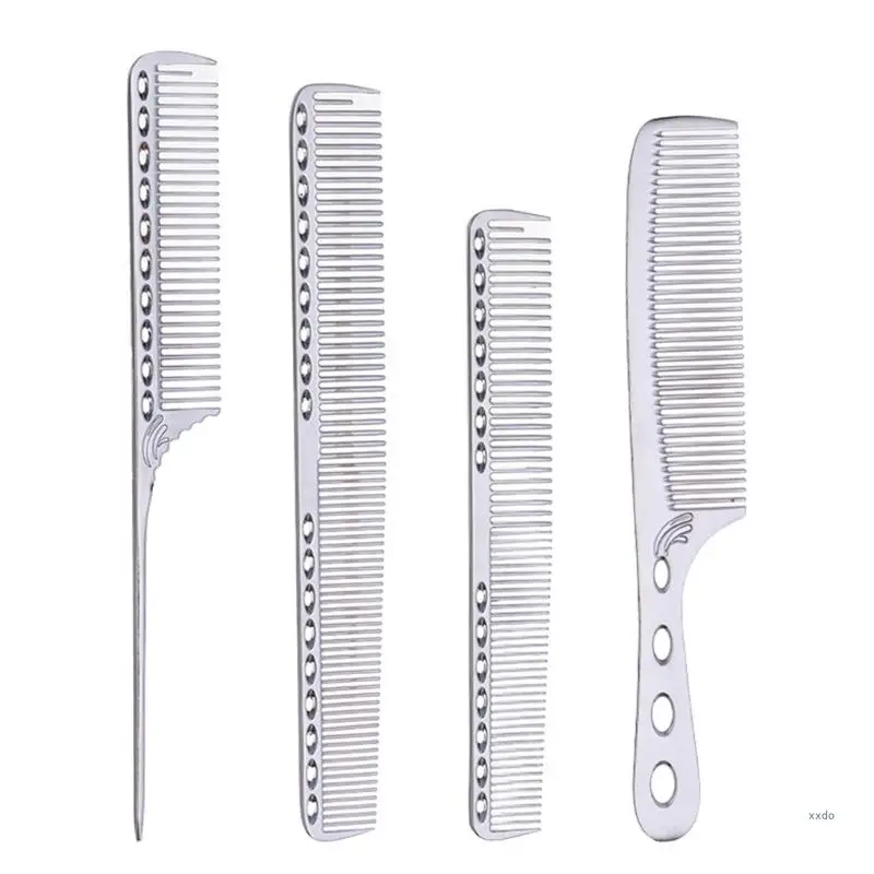 4Pieces Space Aluminum Hair Comb Set Metal Tail Comb,Fine Cutting Combs,Hairdressing Combs,Teasing Combs,Detangler Combs