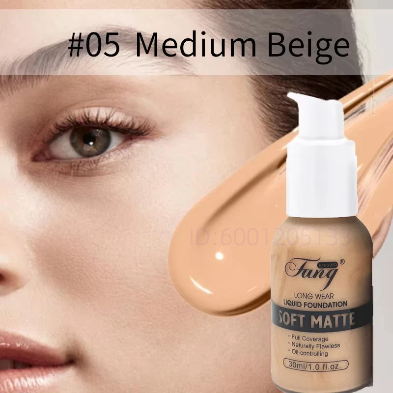 30ml 6 Colors Matte Liquid Foundation Oil Control Waterproof Full Coverage Facial Natural Concealer Base Makeup Cosmetics