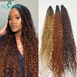 Ombre Crochet Boho Box Braids With Human Hair Curls Pre Looped 1b 30 Deep Wave Crochet Box Braids Human Hair With Curly End